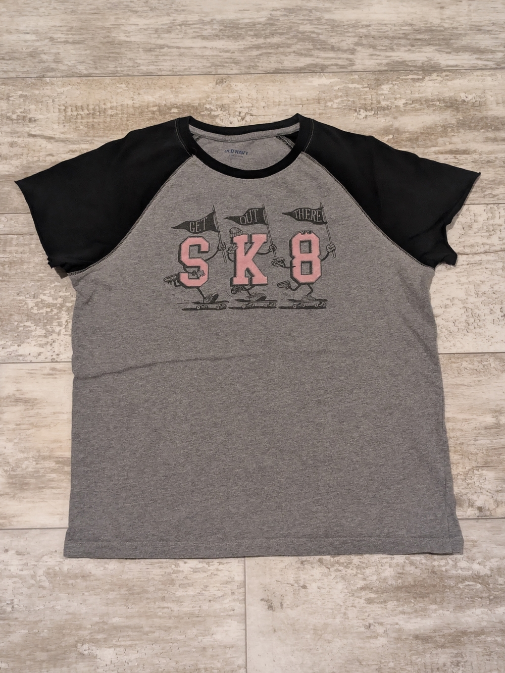 Old Navy Kids SK8 Raglan Tee - Gray, Black & Pink